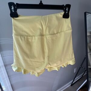Yellow Ruffle Hem Women's Shorts